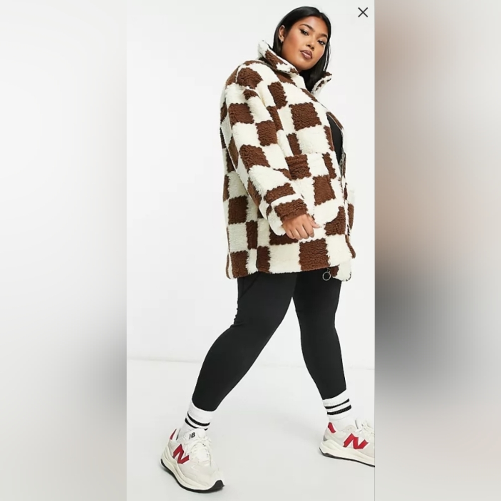 Brown & White Oversized Sherpa Jacket - Picture 2 of 2